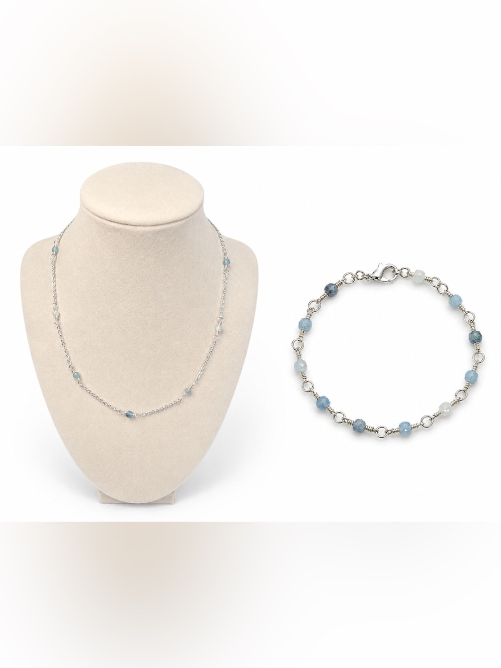 Handmade Faceted Aquamarine Cube Bracelet and Necklace Set